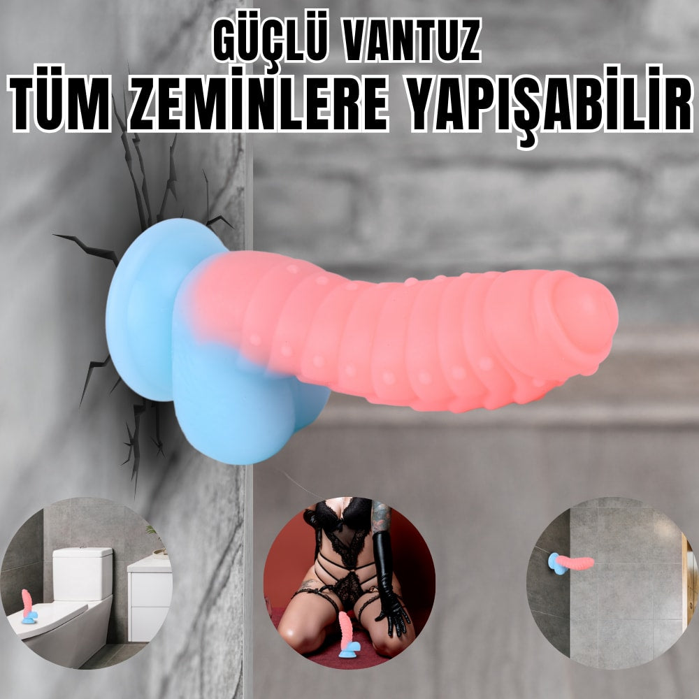 NEON ELITE Glow in the Dark - Karanlıkta Parlayan Tırtıklı Dildo Ultra Yumuşak Realistik Yapay Penis