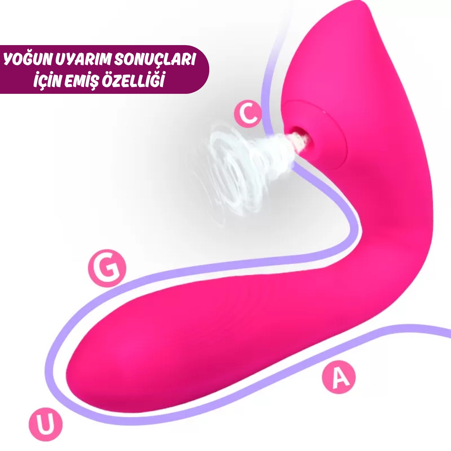 Otomatik Isıtmalı Kıkırdaklı Bükülebilir Klitoris Emiş Güçlü ve G-Spot Uyarıcı Titreşimli 2 in 1 Vibratör