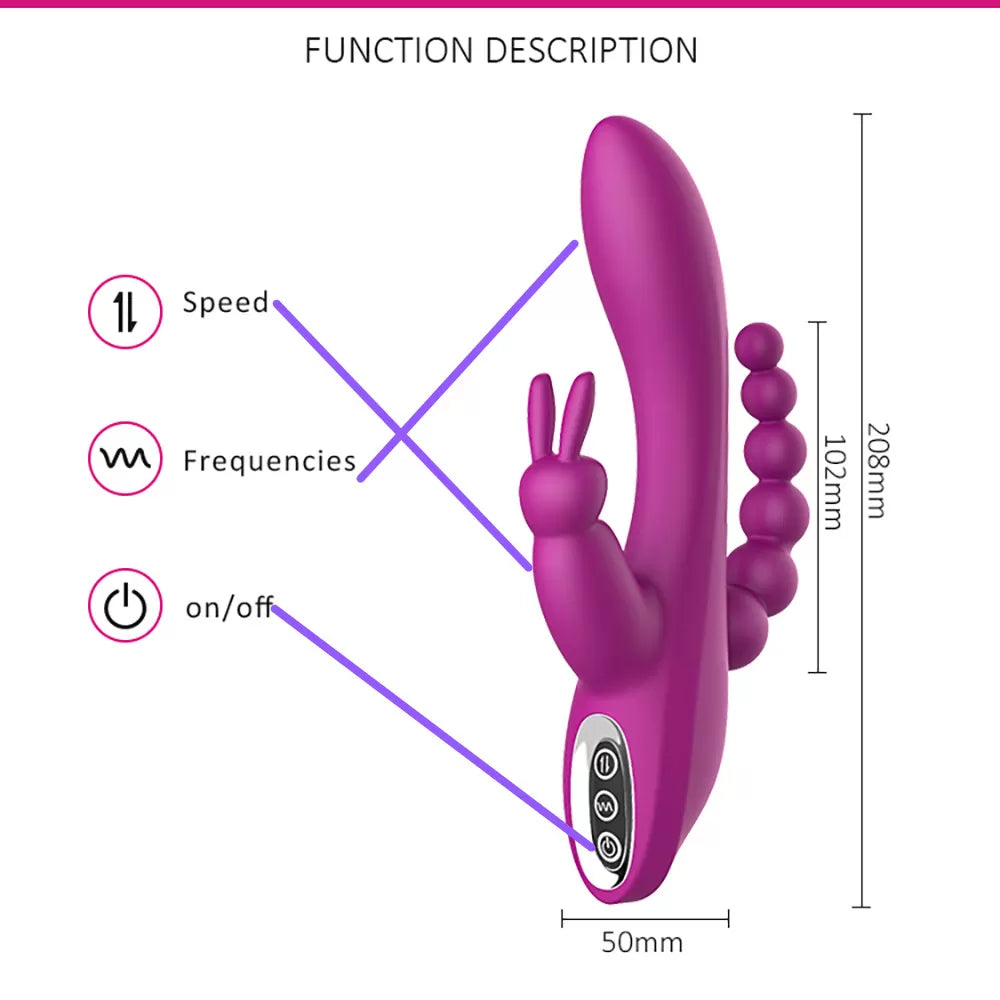 OLEY - Şarjlı Çift Motorlu Anal Vajina Klitoris Uyarıcı Üçlü Tavşan Rabbit Vibratör