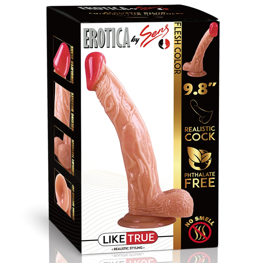 Güçlü Vantuzlu Eğik ve Damarlı Realistik Dildo Gerçekçi Yapay Penis 25x3.7 CM
