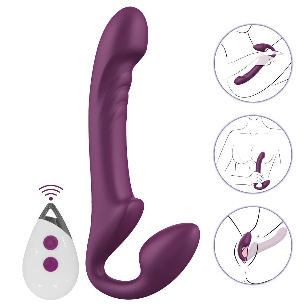 Alice - Şarjlı Uzaktan Kumandalı Güçlü Titreşimli Rotasyon Hareketli Çift Taraflı Strapless Strapon Biseksüel Vibratör