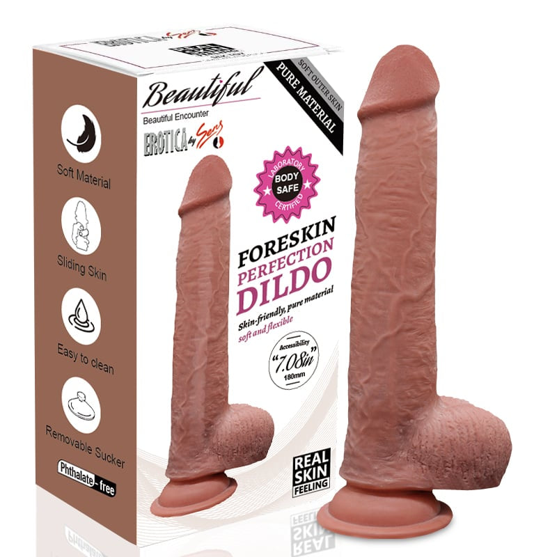 Hareketli Kayar Deri Çift Katmanlı Realistik Dildo Ultra Yumuşak Gerçekçi Yapay Penis 23x4 CM