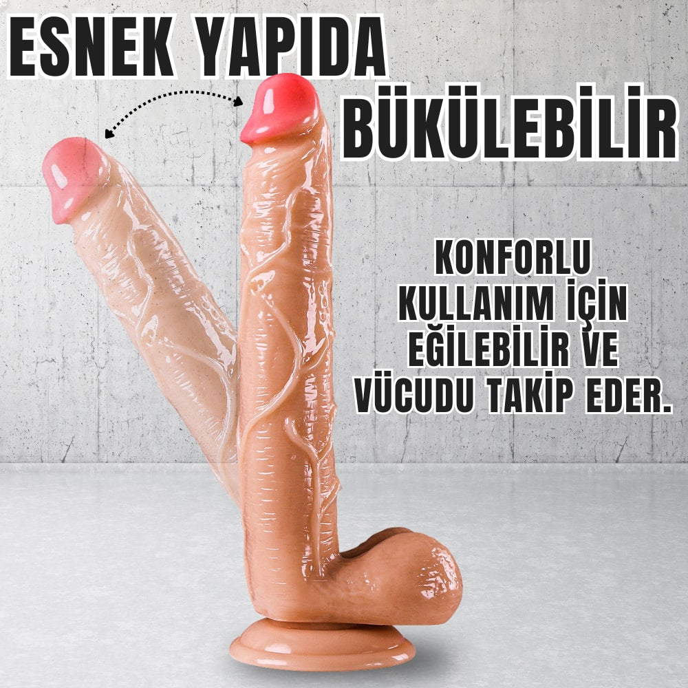 Güçlü Vantuzlu Damarlı Kalın Realistik Dildo Büyük Boy Gerçekçi Yapay Penis 27x4.5 CM