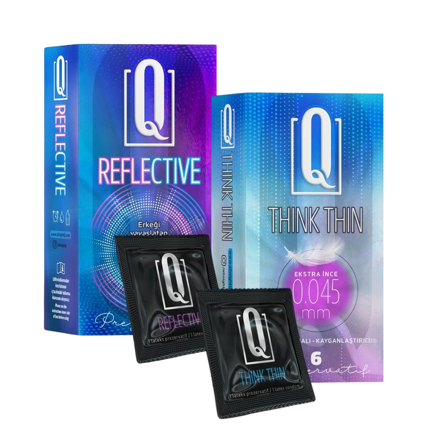 Q Think Thin + Reflective 2 Pcs Bundle Kondom 2'li Paket Ekstra İnce ve Geciktiricili Prezervatif