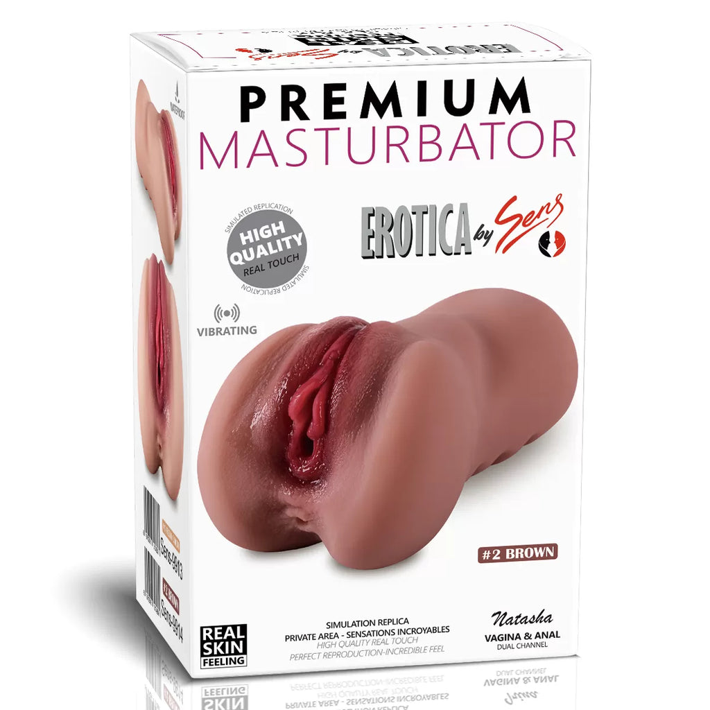 Natasha - Anal Vajina Çift Girişli Cep Boy Titreşimli Suni Vajina Mastürbatör 17.5 CM