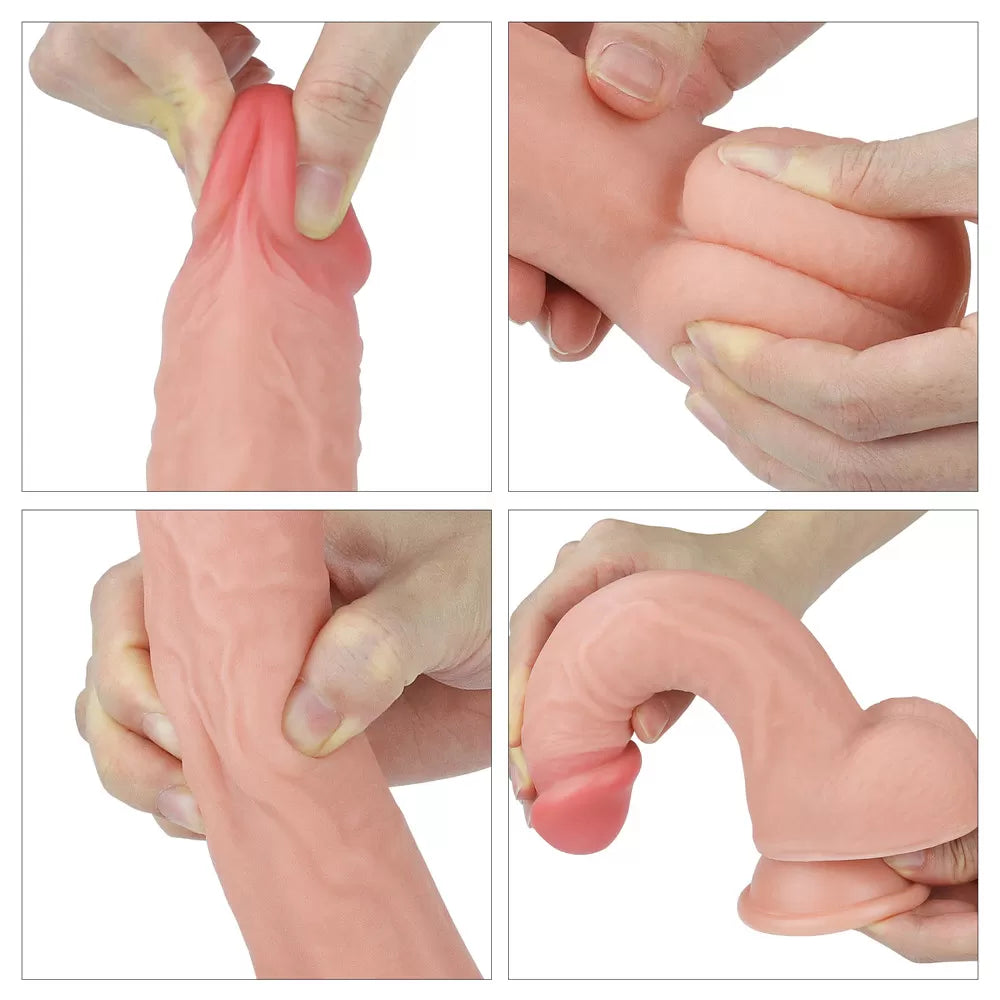 Çift Katmanlı Yumuşak Doku Eğik Realistik Dildo Silikon Kavisli Gerçekçi Yapay Penis 22x3.8 CM