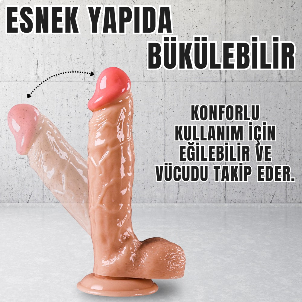 Güçlü Vantuzlu Damarlı Kalın Realistik Dildo Büyük Boy Gerçekçi Yapay Penis 23x4.5 CM