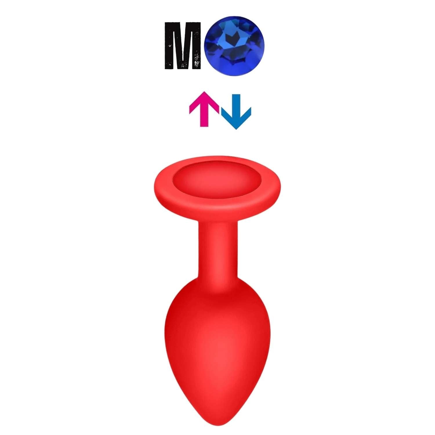 Çıkar-Tak Parlak Mavi Yuvarlak Mücevher Taşlı Kırmızı Pürüzsüz Silikon Anal Butt Plug - Orta Boy