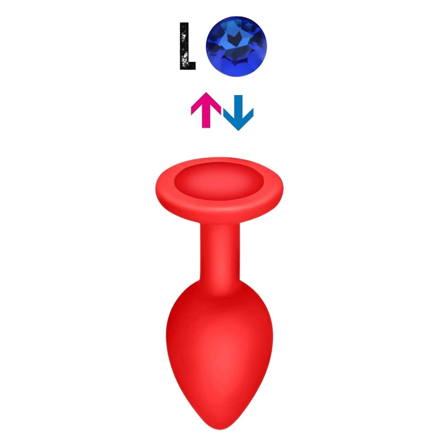 Çıkar-Tak Parlak Mavi Yuvarlak Mücevher Taşlı Kırmızı Pürüzsüz Silikon Anal Butt Plug - Büyük Boy