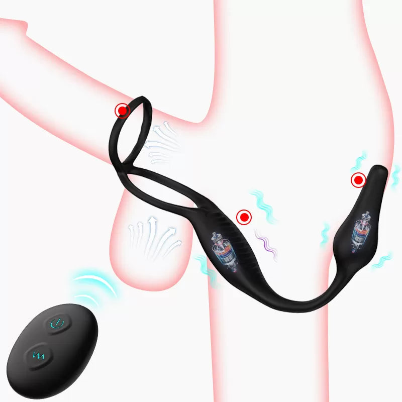 Alan Rct - Şarjlı Kumandalı Testis ve Penis Halkalı Güçlü Titreşimli Aynı Anda Perine ve Prostat Uyarıcı Vibratör