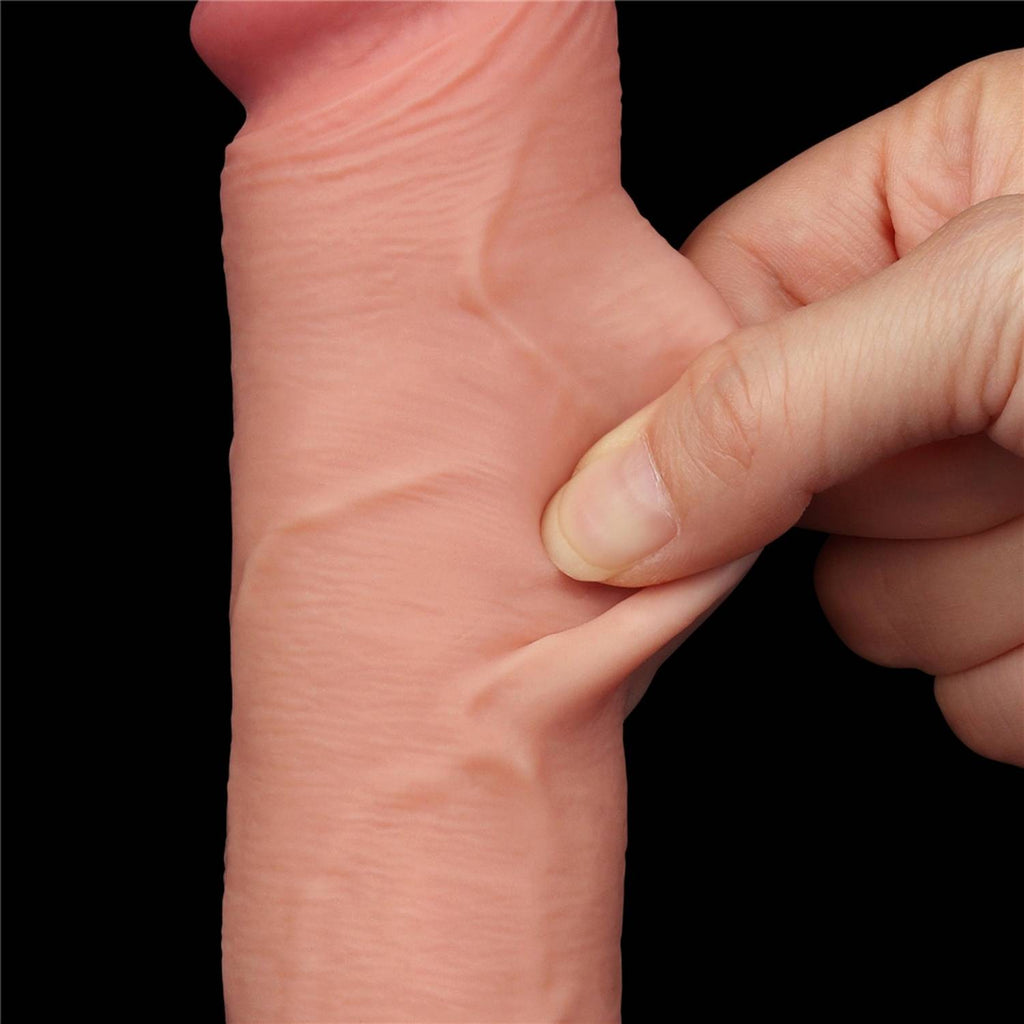 Leo - Hareketli Kayar Deri Çift Katmanlı Realistik Vibratör Dildo Ultra Yumuşak Testissiz Gerçekçi Titreşimli Yapay Penis