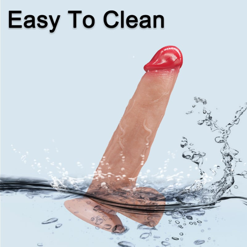 Hareketli Kayar Deri Çift Katmanlı Realistik Dildo Ultra Yumuşak Kalın Gerçekçi Yapay Penis 22x4.6 CM