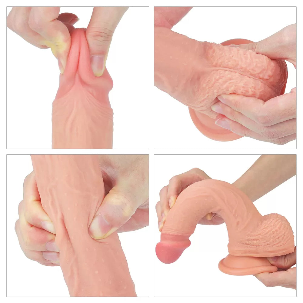Çift Katmanlı Yumuşak Doku Realistik Dildo Silikon Gerçekçi Yapay Penis 22x3.8 CM