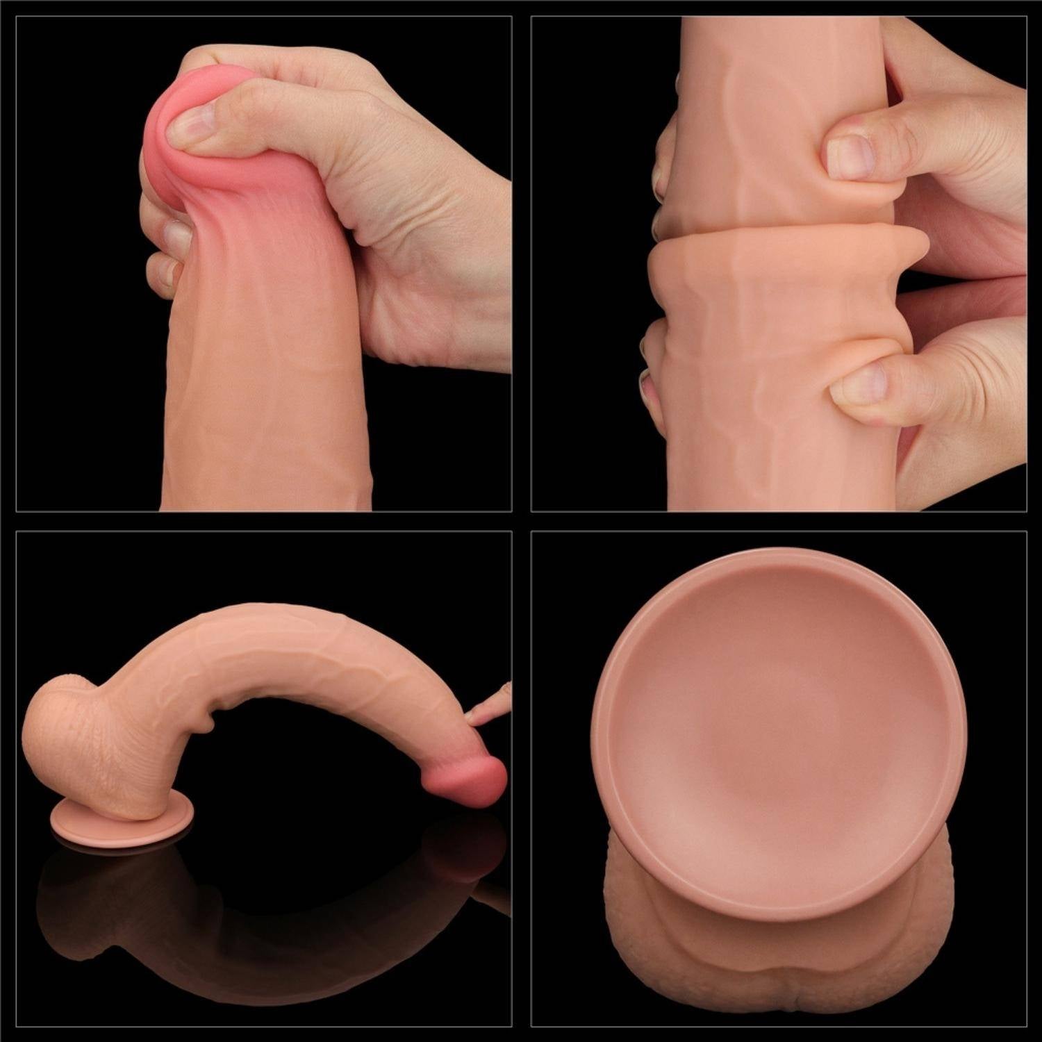 Parker - Mega Boy Hareketli Kayar Deri Çift Katmanlı Realistik Vibratör Dildo Ultra Yumuşak Gerçekçi Titreşimli Yapay Penis