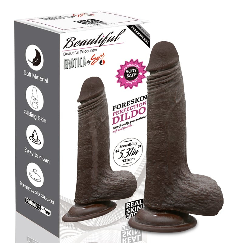Hareketli Kayar Deri Çift Katmanlı Realistik Dildo Ultra Yumuşak Siyahi Gerçekçi Yapay Penis 17x3.7 CM