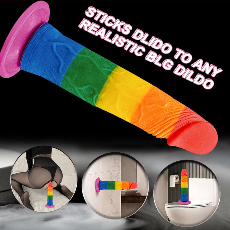 Onur Bayrağı Renkli Ultra Yumuşak Doku Silikon Gerçekçi Yapay Penis Testissiz Realistik Dildo 18.5x3.5 CM