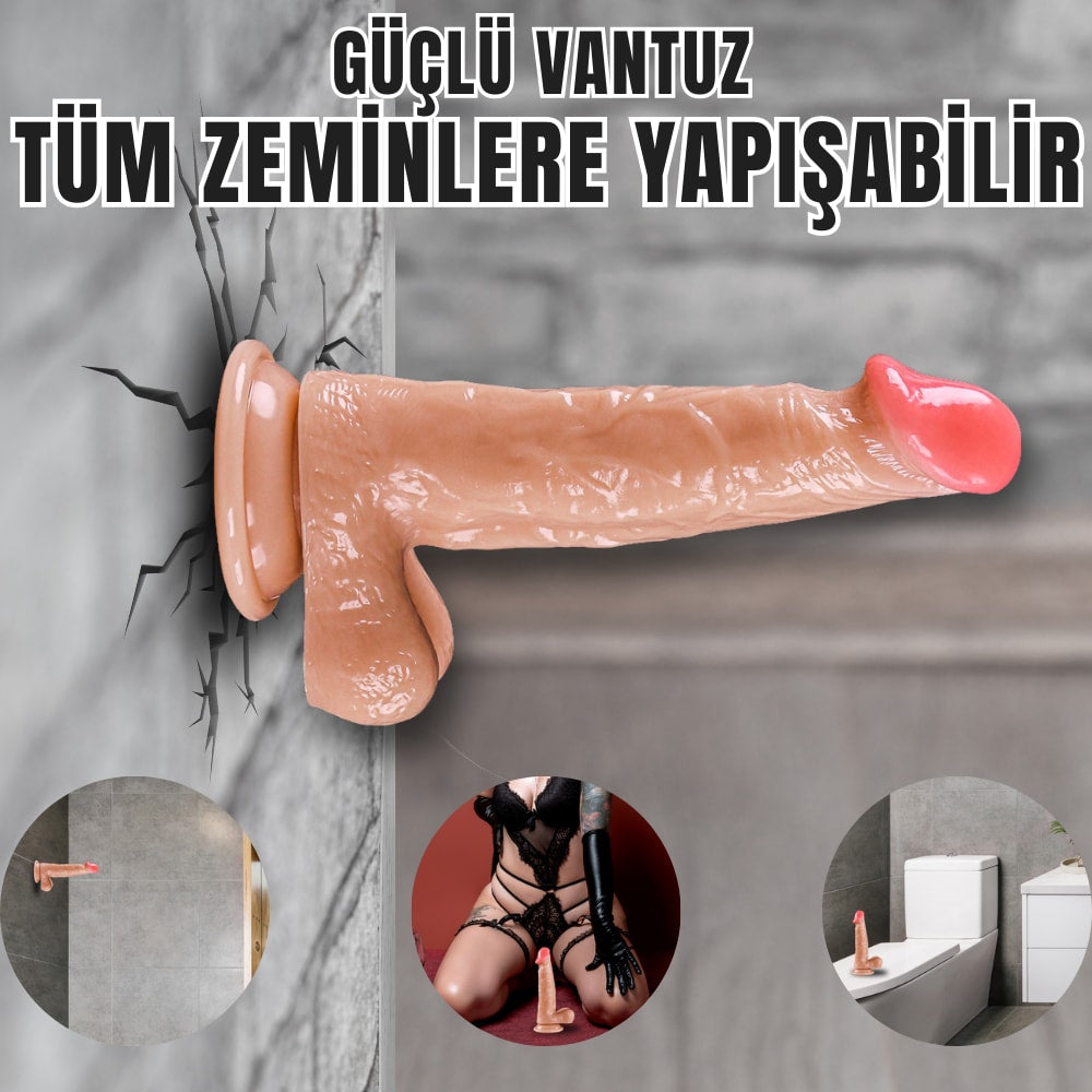 Güçlü Vantuzlu Damarlı Realistik Dildo Gerçekçi Yapay Penis 18x3.6 CM