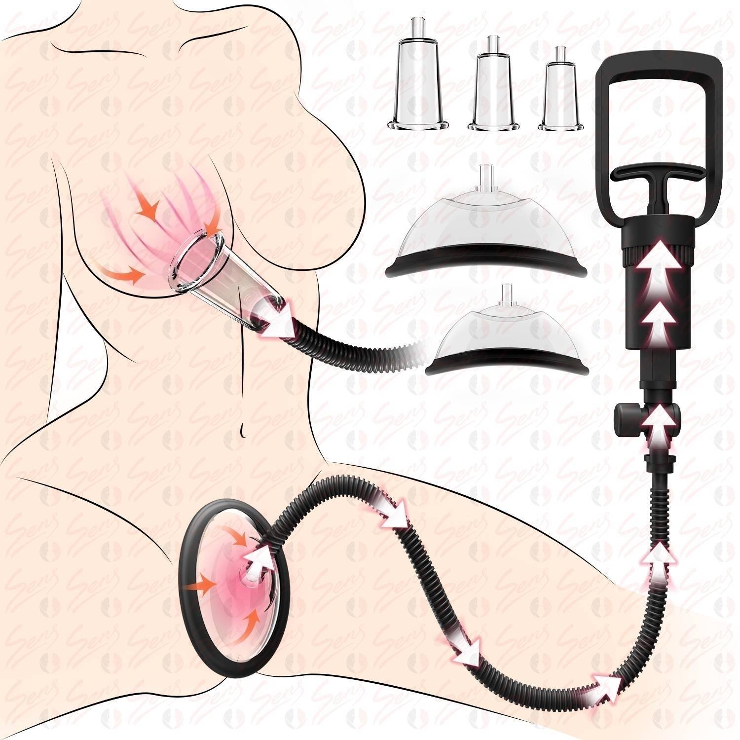 Pussy Pump Classic - Değiştirilebilir 5 Başlıklı Tetikli Profesyonel Göğüs ve Vajina Vakum Pompası Set
