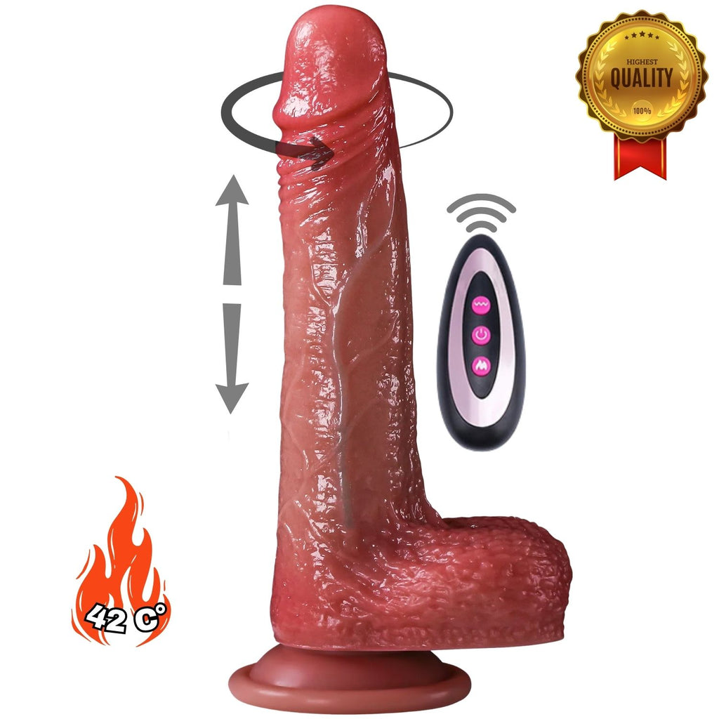 Louis - Şarjlı Uzaktan Kumandalı Isıtmalı İleri Geri Hareketli ve Rotasyonlu Realistik Dildo Gerçekçi Yapay Penis 19 CM