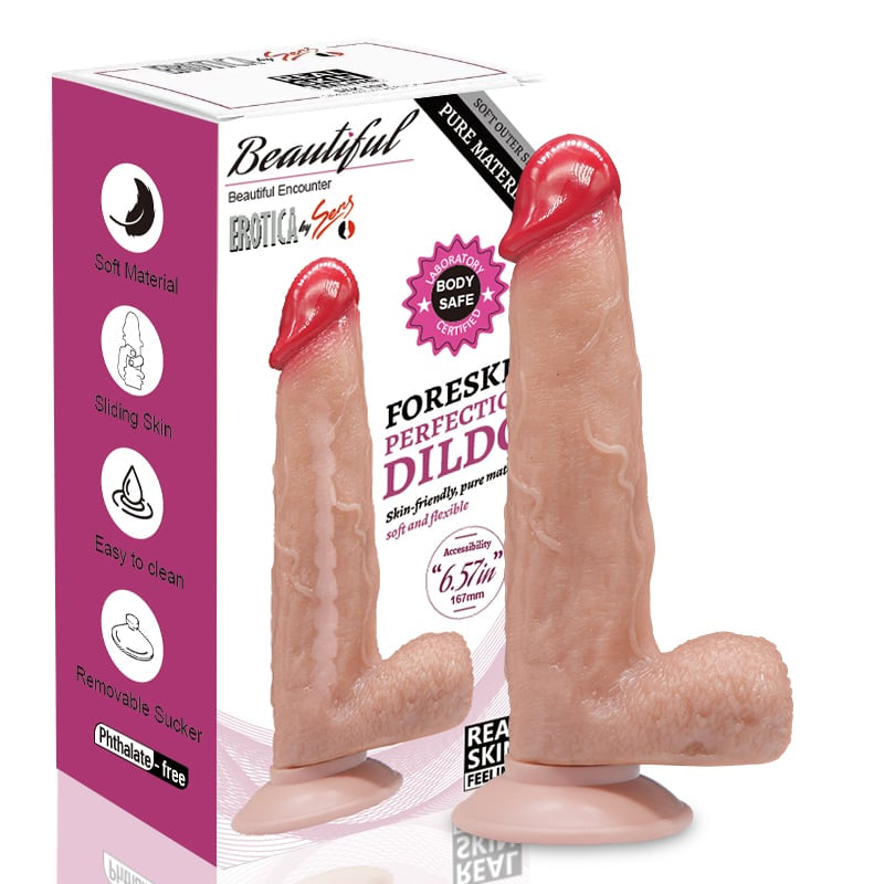 Hareketli Kayar Deri Çift Katmanlı Realistik Dildo Ultra Yumuşak Kalın Gerçekçi Yapay Penis 22x4.6 CM