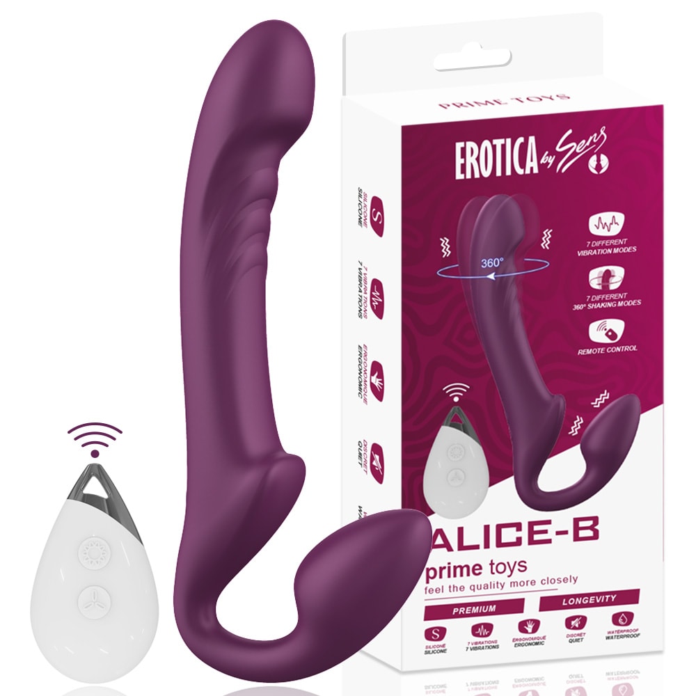 Alice - Şarjlı Uzaktan Kumandalı Güçlü Titreşimli Rotasyon Hareketli Çift Taraflı Strapless Strapon Biseksüel Vibratör