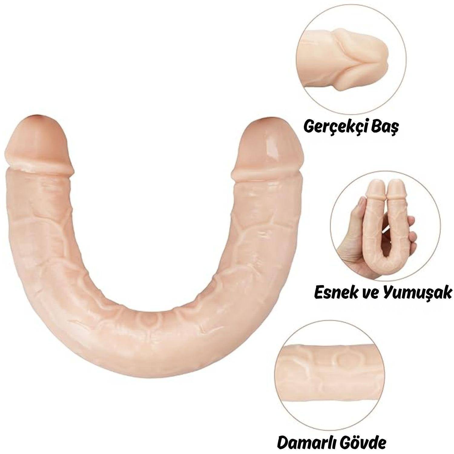 Ultra Soft Realistic Double Ended Dildo Yumuşak Doku Gerçekçi Çift Taraflı Büyük Boy Realistik Yapay Penis 43 CM