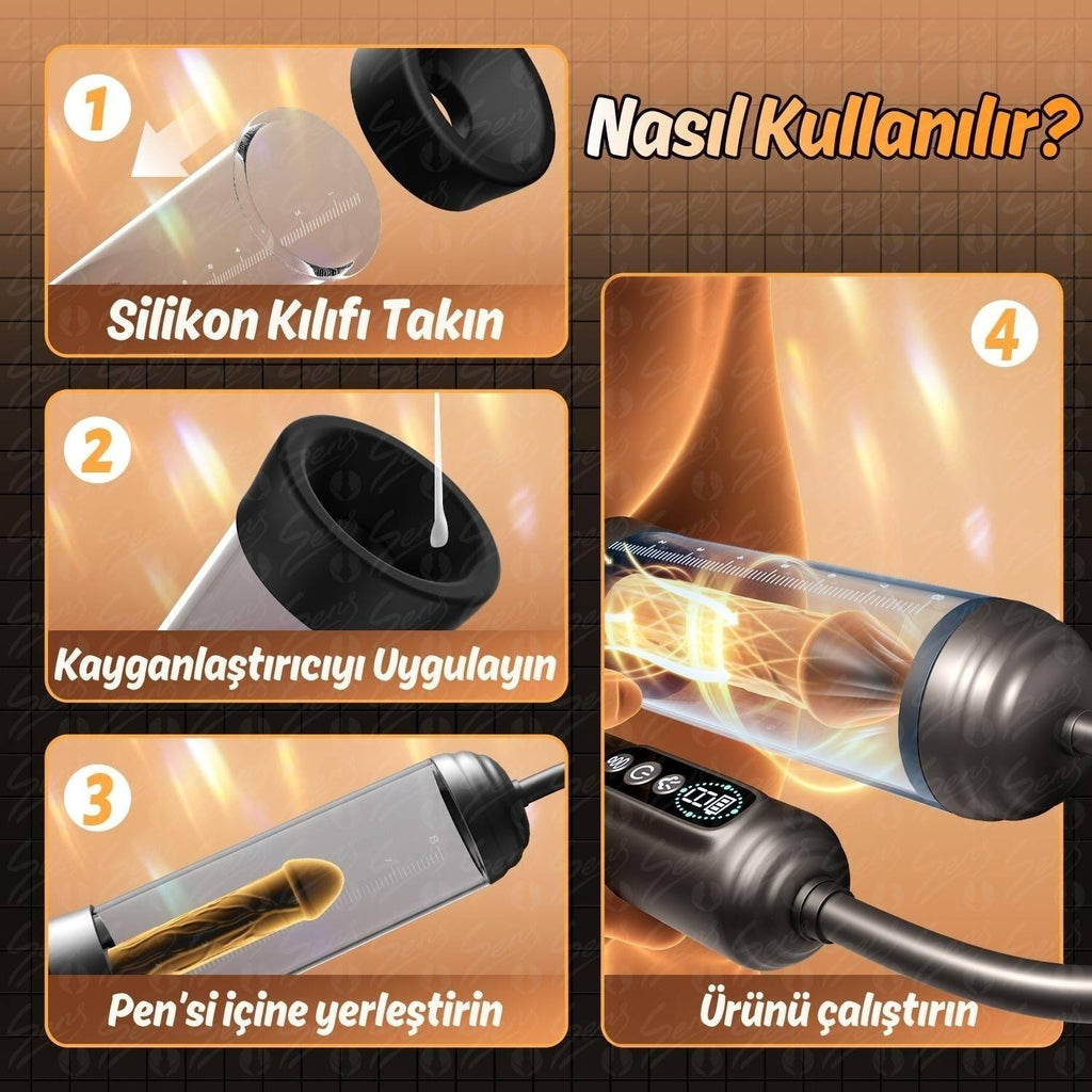 Automatic MXL1 - Ekstra Büyük Hazneli Yedek Başlıklı 6 Emiş Modlu Dijital Ekran Profesyonel Otomatik Penis Pompası