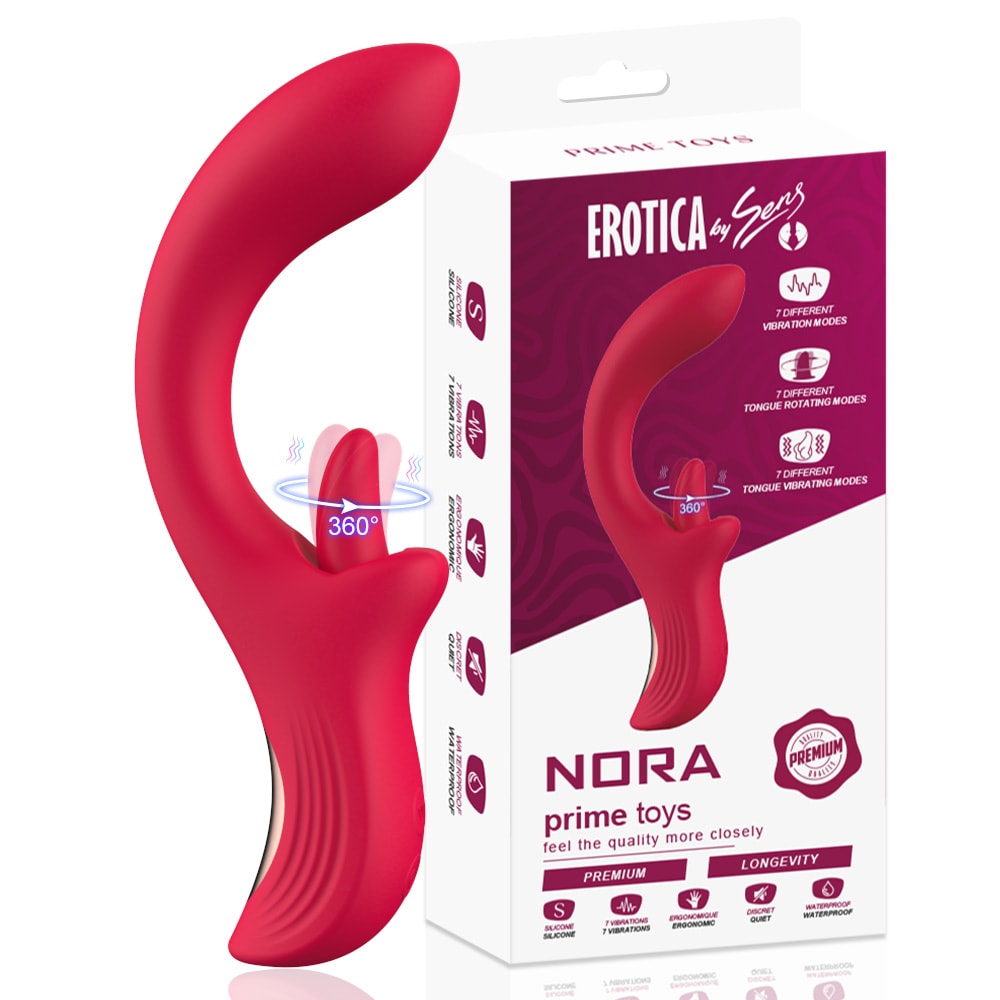 Nora - Şarjlı 2 in 1 Klitoris G Nokta Uyarıcı Dönen Dil Hareketli Kavisli Vibratör