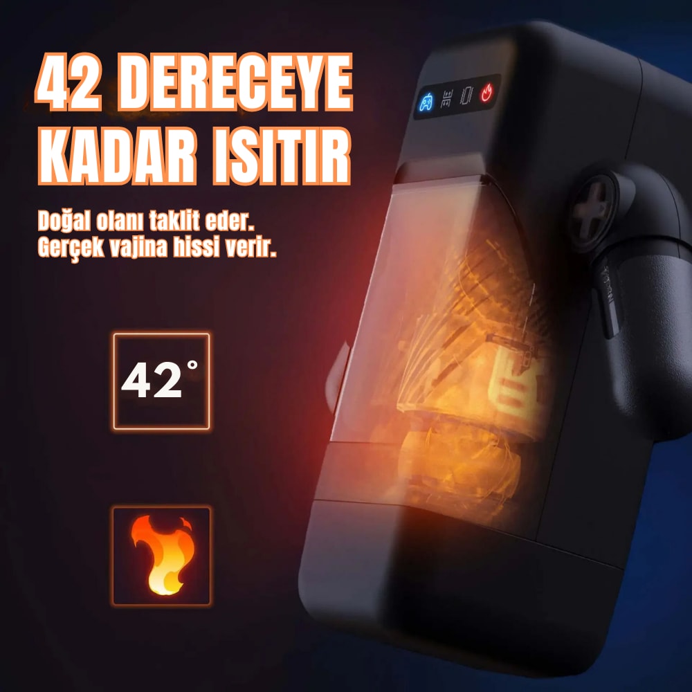 Amovibe - Şarjlı Telefon Tutuculu Isıtmalı İleri Geri Hareketli ve Titreşimli Otomatik Suni Vajina Mastürbatör