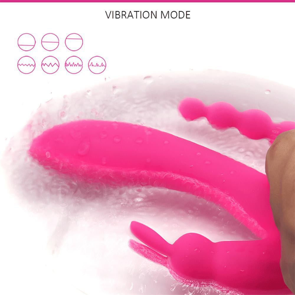 OLEY - Şarjlı Çift Motorlu Anal Vajina Klitoris Uyarıcı Üçlü Tavşan Rabbit Vibratör