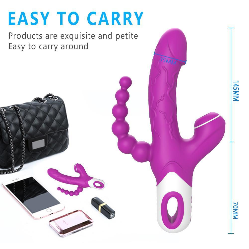 Eros -  Şarjlı Triple Anal Beads G Spot ve Klitoris Uyarıcı Güçlü Titreşimli 3 in 1 Damarlı Dildo Emiş Vibratör