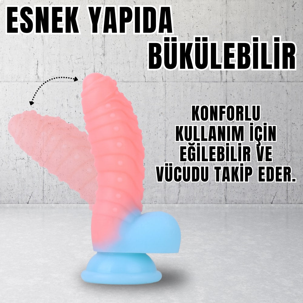 NEON ELITE Glow in the Dark - Karanlıkta Parlayan Tırtıklı Dildo Ultra Yumuşak Realistik Yapay Penis