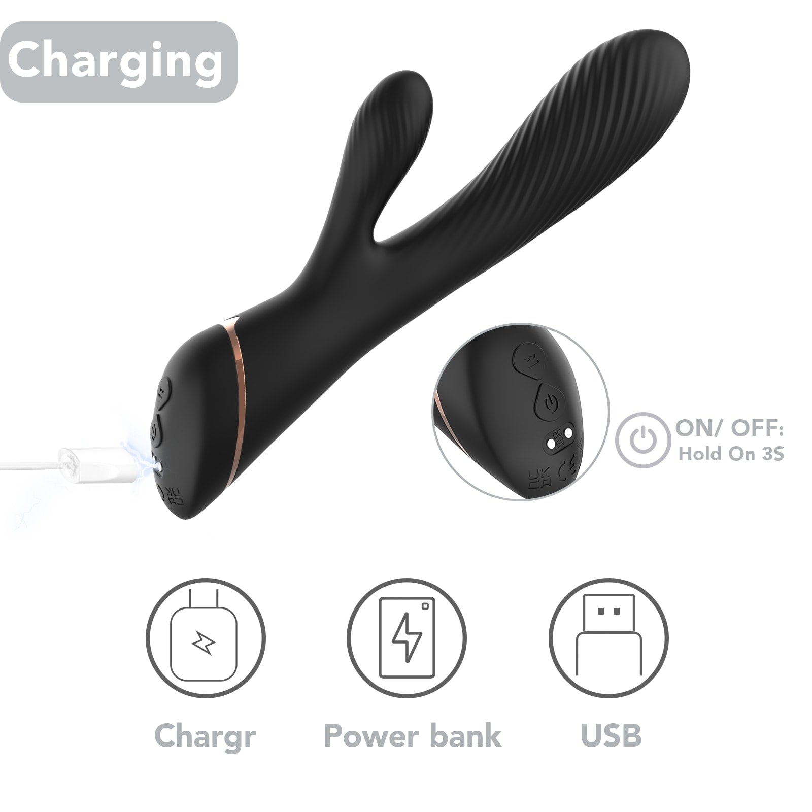 Spiry - Manyeitk Şarjlı Tırtıklı Yüzey Esnek Yapı G Nokta ve Klitoris Uyarıcı 2 in 1 Rabbit Vibratör