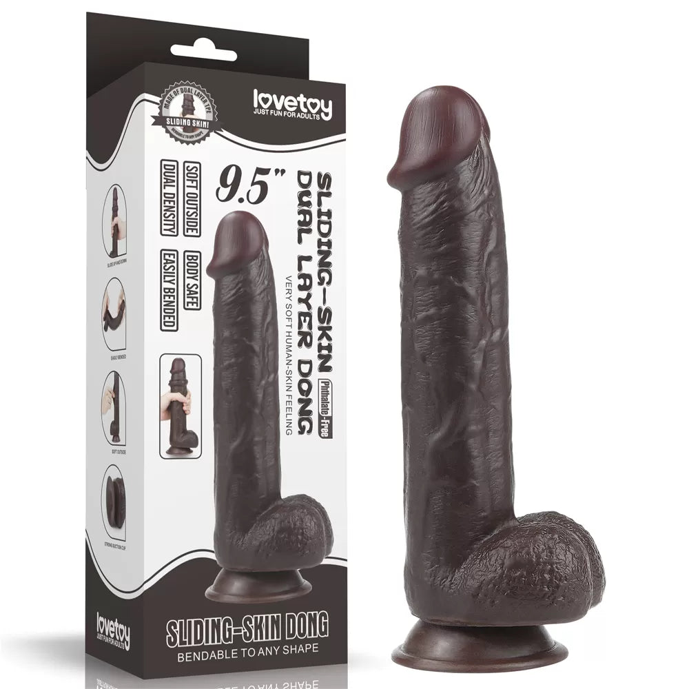 Hareketli Kayar Deri Ultra Yumuşak Doku Çift Katmanlı Kıkırdaklı Büyük Boy Realistik Dildo Gerçekçi Yapay Penis 24x4.5 CM