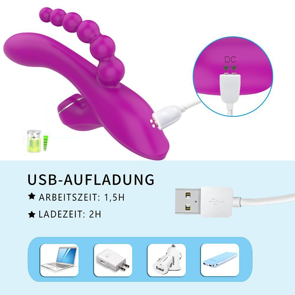 Abel - Şarjlı Triple Anal Beads G Spot ve Klitoris Uyarıcı Güçlü 3 in 1 Emiş Vibratör