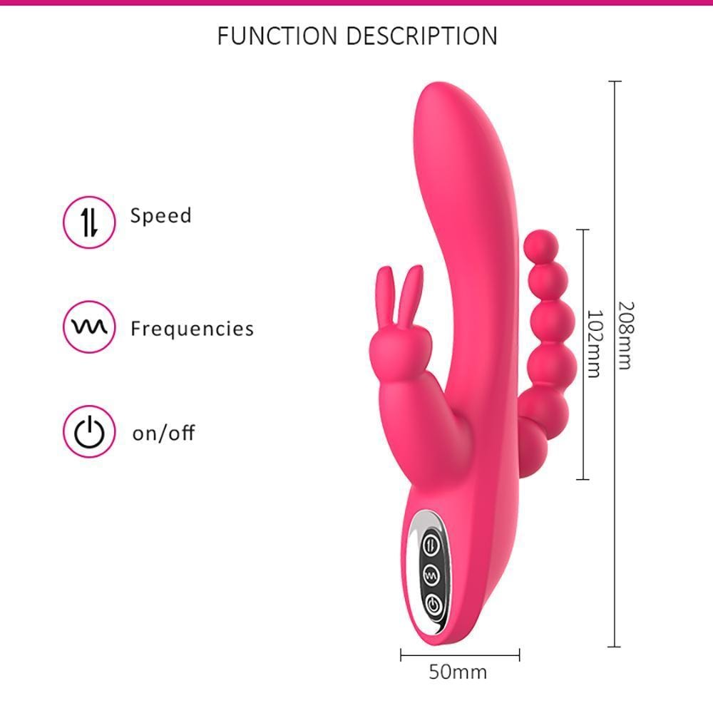 OLEY - Şarjlı Çift Motorlu Anal Vajina Klitoris Uyarıcı Üçlü Tavşan Rabbit Vibratör