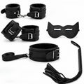 Fetish Beginner  5 Parça BDSM Set - El Ayak Tasma Maske Kırbaç Fantezi Takım - Siyah