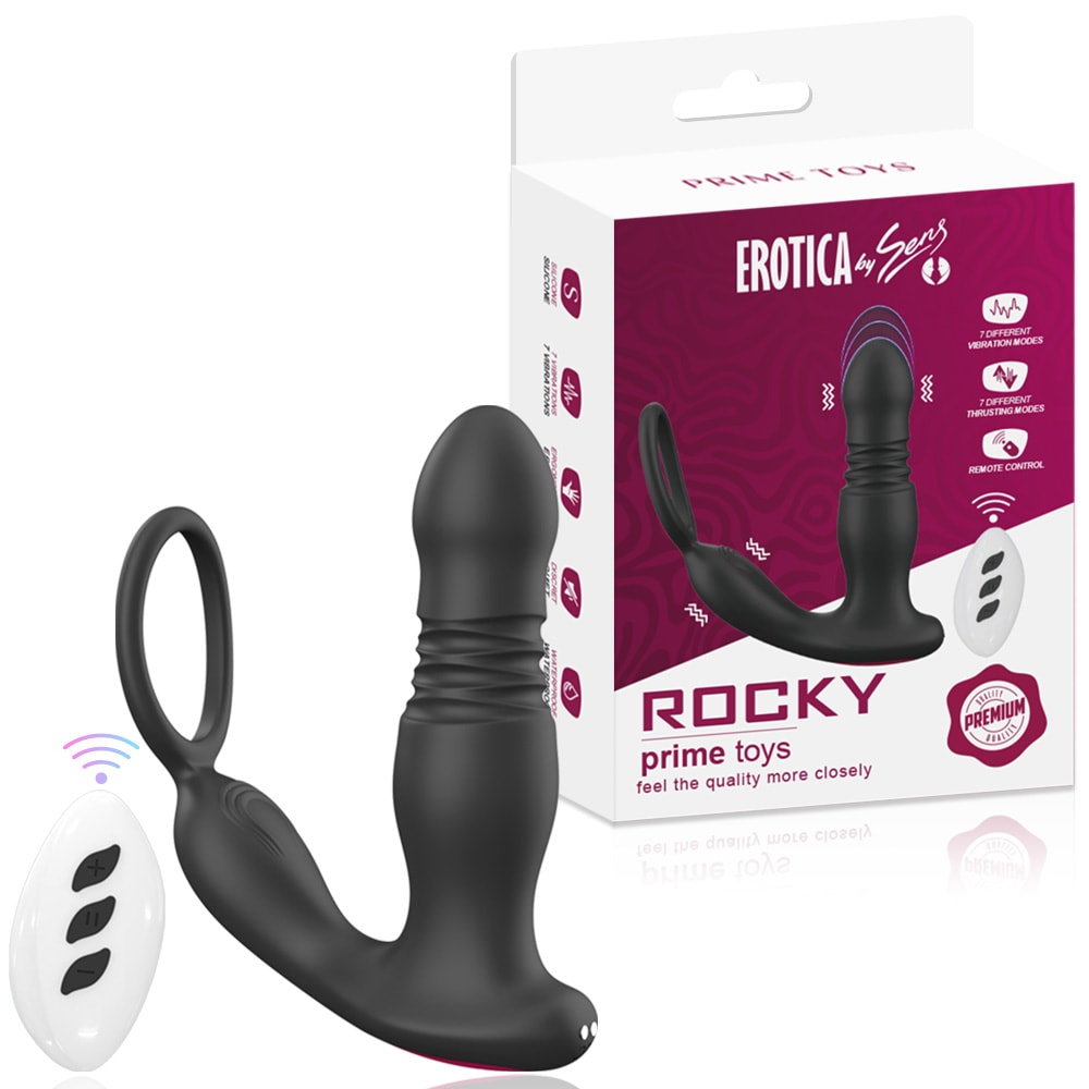 Rocky - Şarjlı Uzaktan Kumandalı Penis Halkalı Güçlü Titreşimli İleri Geri Hareketli Prostat Uyarıcı Vibratör