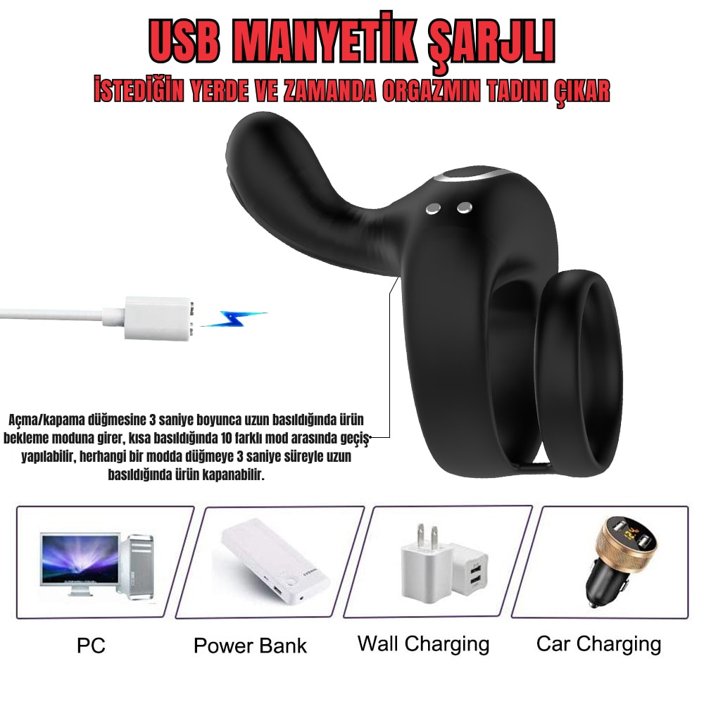 Aurora - Şarjlı Telefon Bluetooth Kontrollü Klitoris Uyarıcı Vibratör Titreşimli Testis ve Penis Yüzüğü