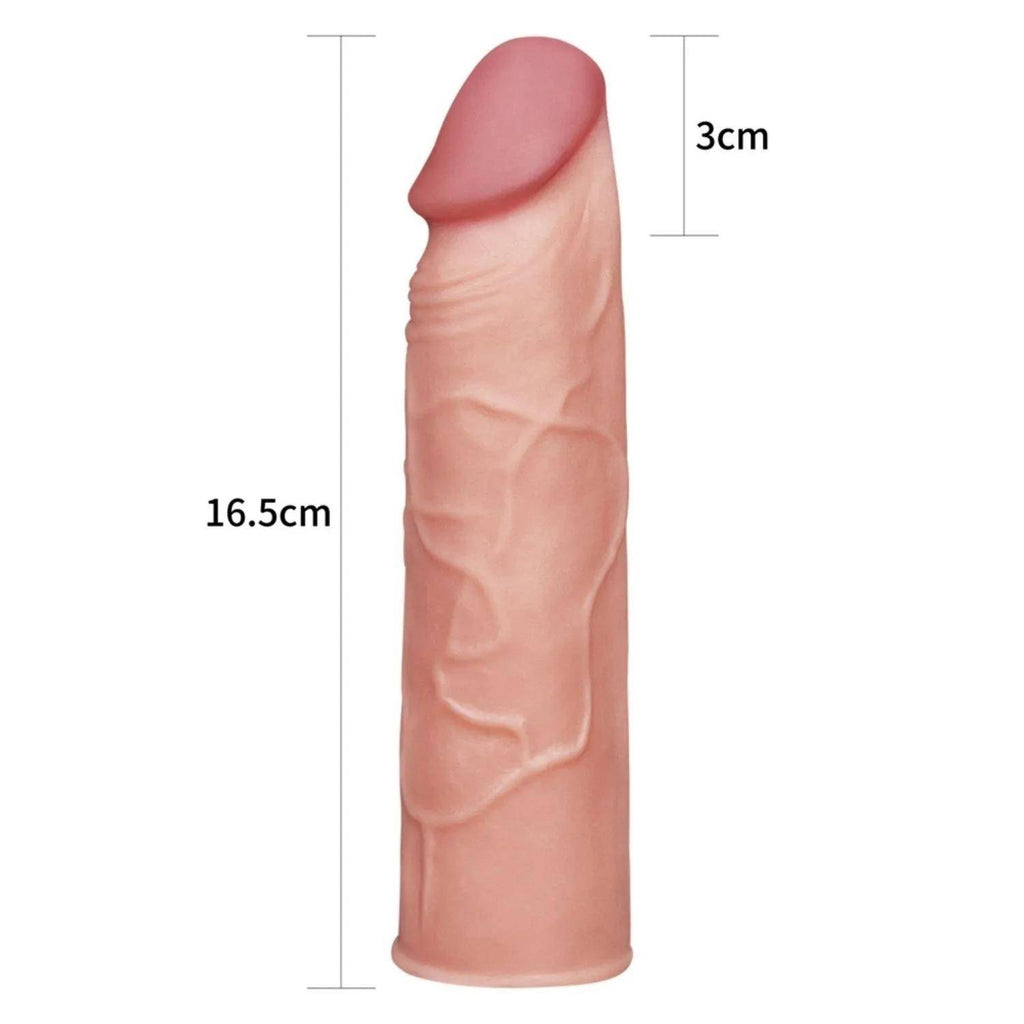 Gerçekçi Doku Penis Büyütücü 3 CM Uzatma Dolgulu ve Kalınlaştırıcı Realistik Penis Kılıfı 16 CM