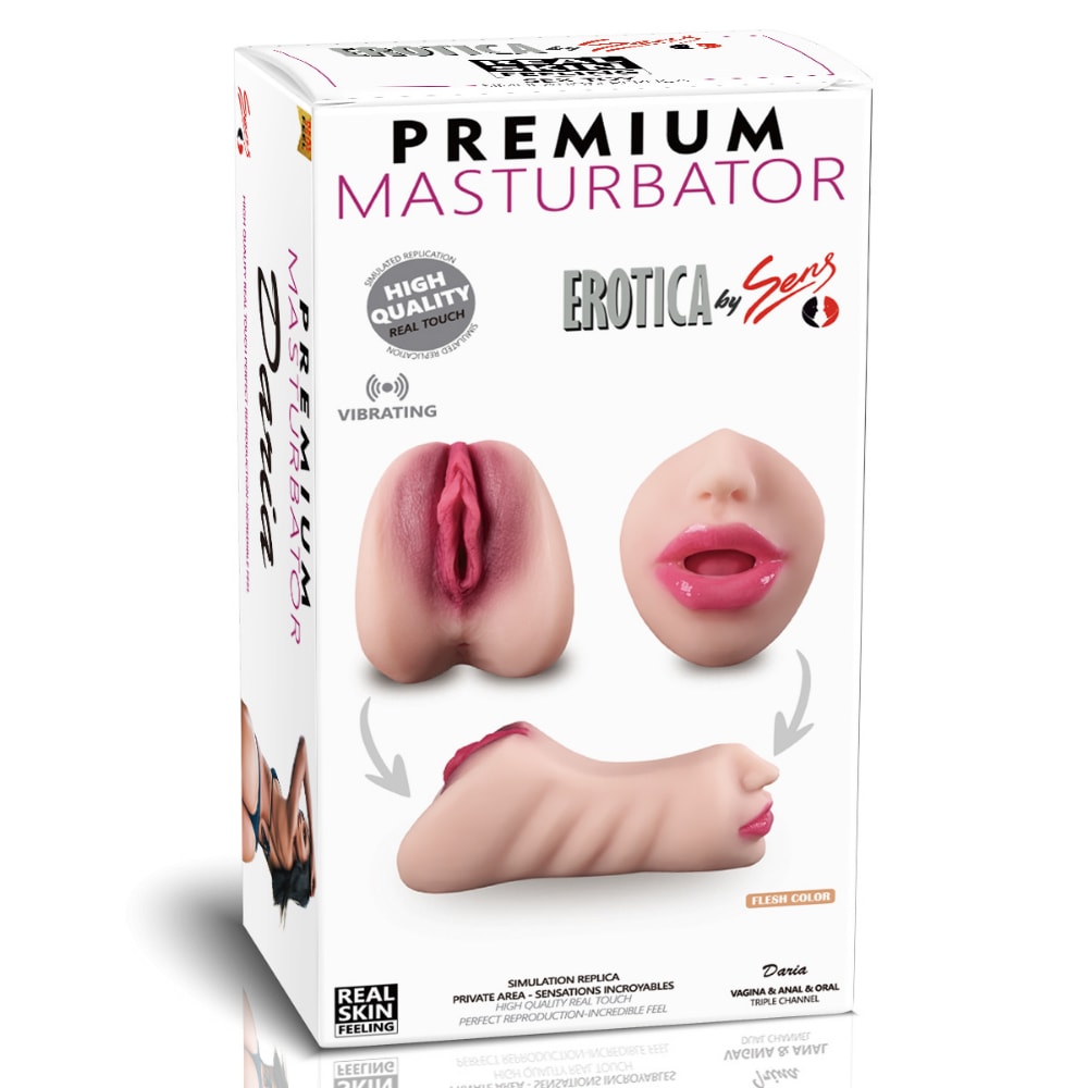 Daria - Realistik Doku Oral Anal Vajinal 3 in 1 Titreşimli Suni Vajina Mastürbatör 18 CM