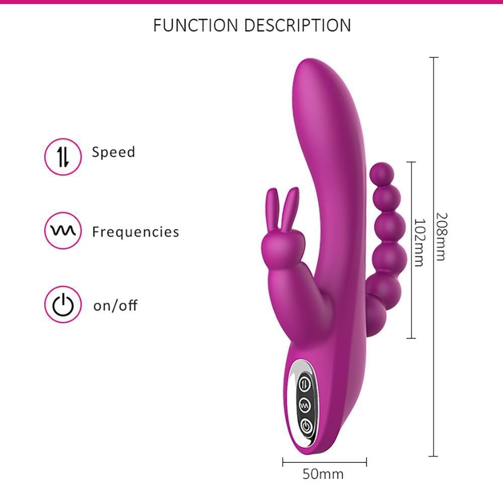 OLEY - Şarjlı Çift Motorlu Anal Vajina Klitoris Uyarıcı Üçlü Tavşan Rabbit Vibratör