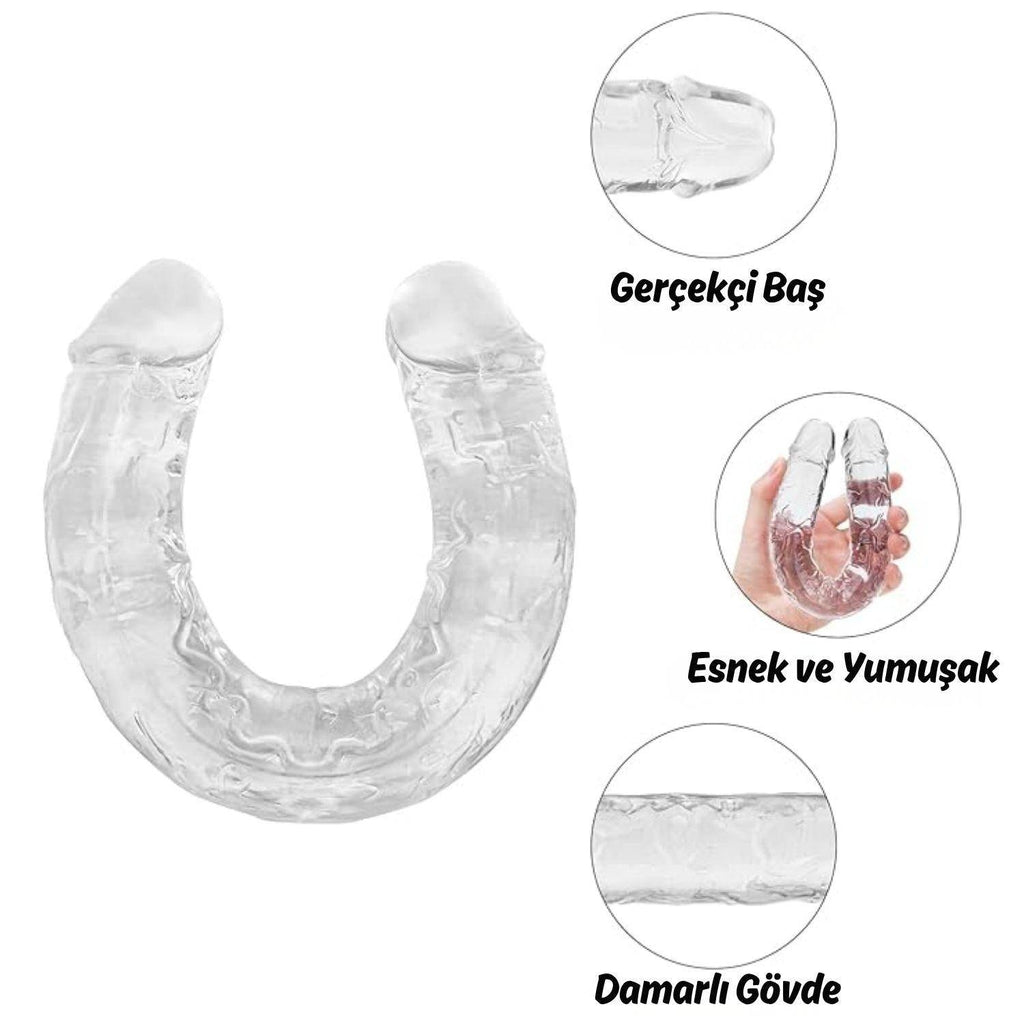 Ultra Soft Realistic Double Ended Clear Dildo Yumuşak Doku Gerçekçi Çift Taraflı Realistik Şeffaf Yapay Penis 33 CM