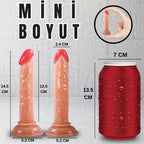 Güçlü Vantuzlu Testissiz Realistik Mini Dildo Anal Vajina Kullanım Gerçekçi Yapay Penis 14x2.4 CM