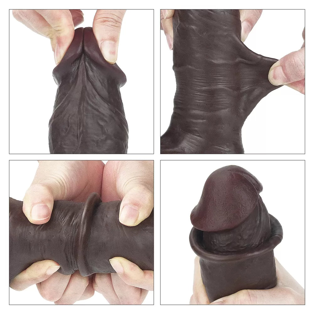 20 CM Tam Testisli Ultra Yumuşak Çift Katmanlı Belden Bağlamalı Zenci Penis