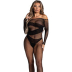 Sens Fantezi İç Giyim Bodystocking Şeritli Uzun Kollu Özel Bölgesi Açık Fileli Tüm Vücut Çorabı - 3002