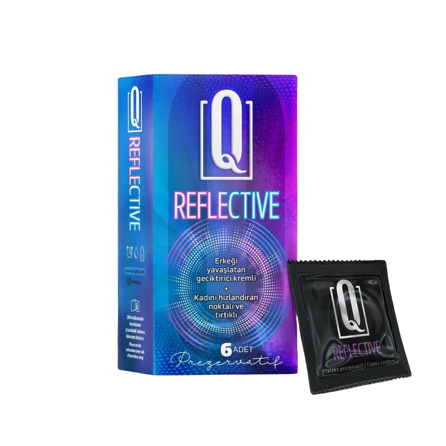 Q Reflective Kondom Uzun Süre Performans ve Tırtıklı Uyarıcı 6'lı Geciktiricili Prezervatif
