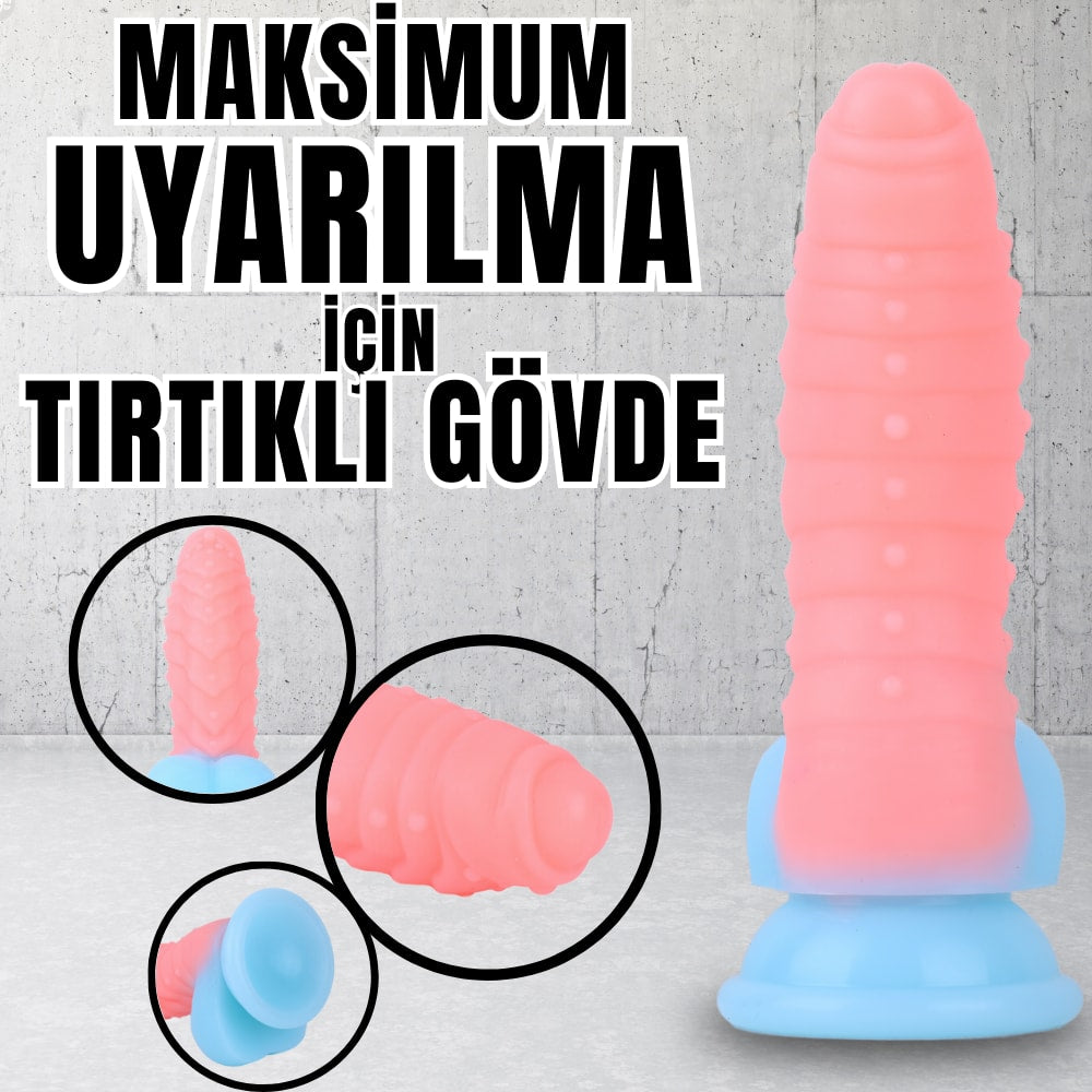 NEON ELITE Glow in the Dark - Karanlıkta Parlayan Tırtıklı Dildo Ultra Yumuşak Realistik Yapay Penis