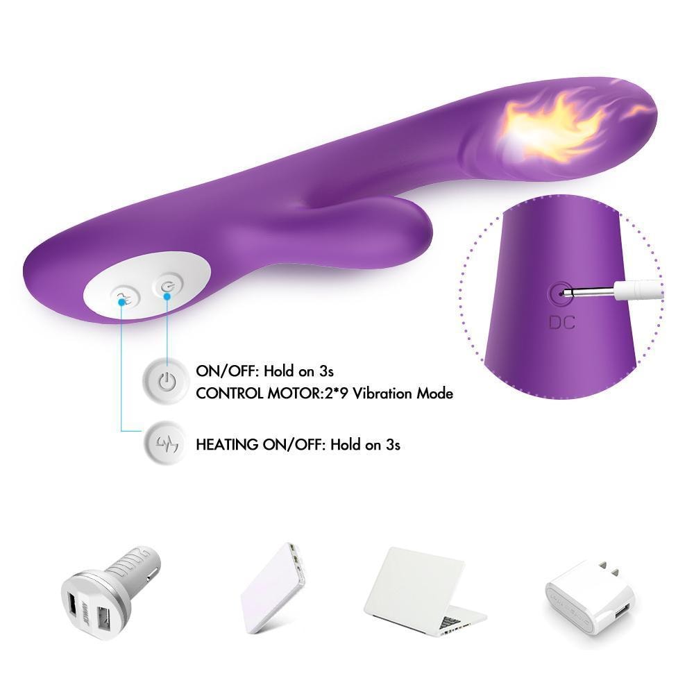 Spark - Şarjlı Isıtmalı Aynı Anda Klitoris ve G Spot Uyarıcı Güçlü Titreşimli 2 in 1 Rabbit Vibratör