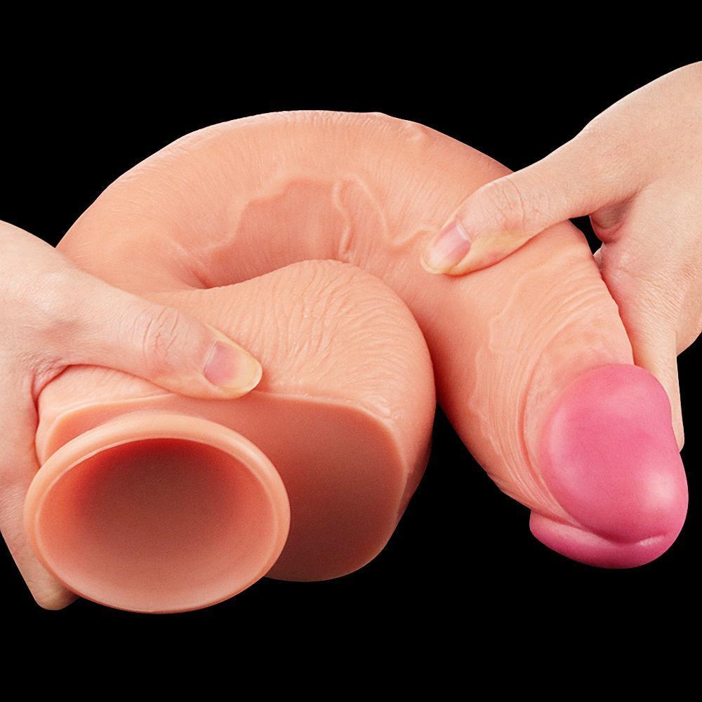 Çift Katmanlı Yumuşak Doku Büyük Boy Realistik Dildo Silikon Gerçekçi Yapay Penis 30x5.8 CM